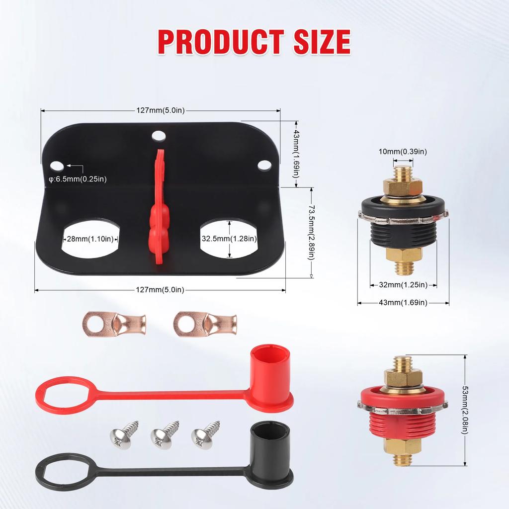 Remote Post Terminals Battery Relocation Kit with Heavy Duty Steel Mounting Bracket for UTV ATV Car Trucks RV Tractor Mower Boat