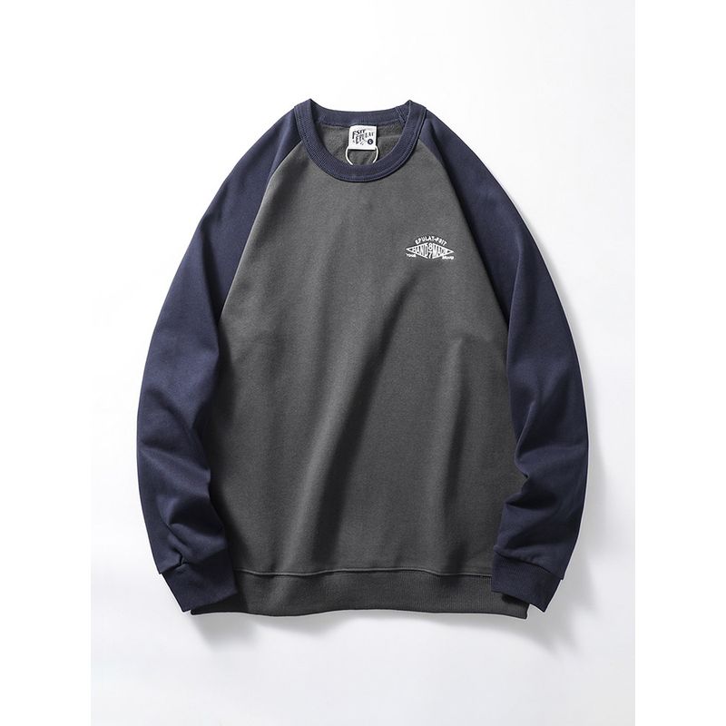 Contrast Color Raglan Terry Spring and Autumn Export Casual Embroidery