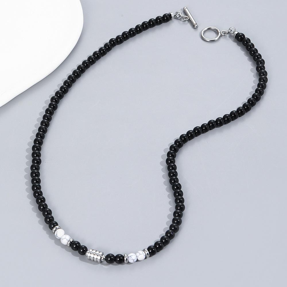

Men s Beaded Necklace with Stainless Steel and Tiger s Eye Stone Beads. 56 cm