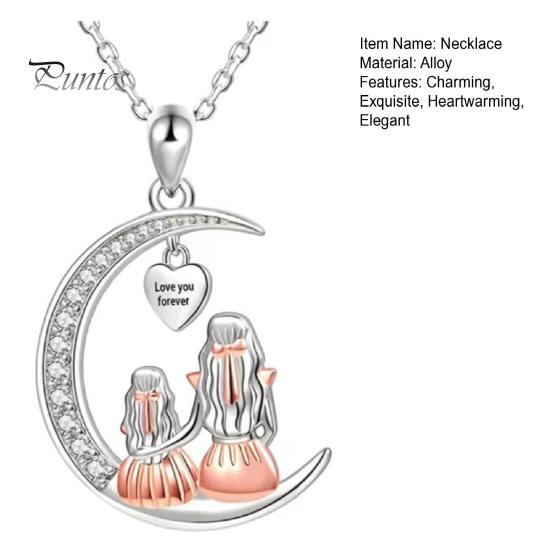 Love You Forever Moon Necklace for Women Mom Daughter Sitting On The Moon Pendant Necklace Jewelry Gift for Christmas Valentine's Day Birthday
