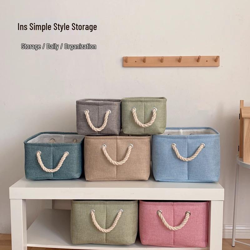 Thickened Foldable Linen Storage Basket with Handle for Cosmetics and Sundries