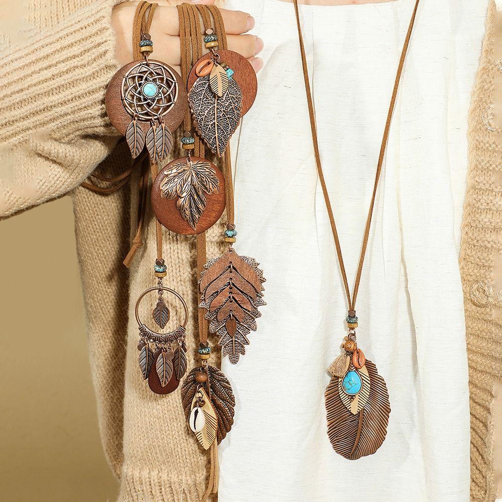 Elegant Turquoise Shell Pendant Women Fashion Brown Pendent Necklaces Boho Long Neckalce  Jewelry