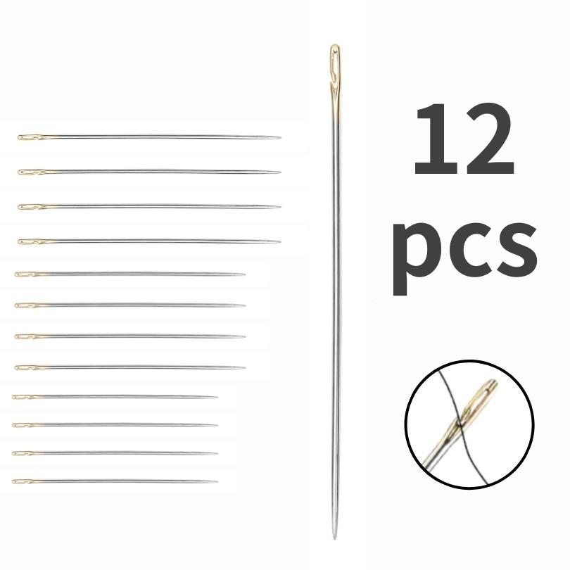 12 Pcs Multi-size Side Threading Sewing Needles, Easy Thread Hand Needles for DIY Craft, Clothing Mending and Embroidery Making