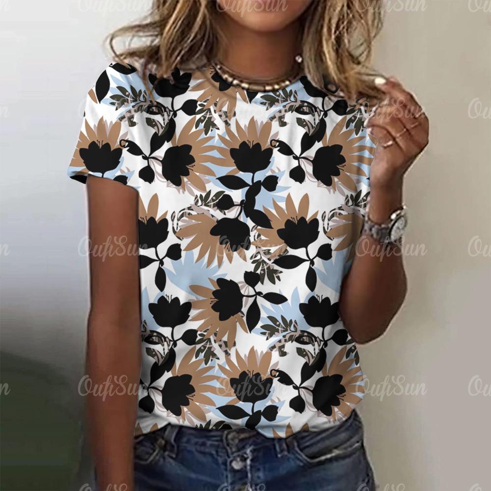 New Women's T-shirt Top 3D Floral Print Pullover For Ladies Summer O-neck Casual Short Sleeve Tees Female Loose Clothing