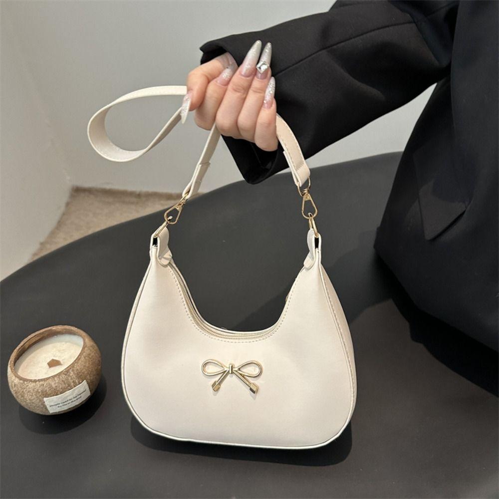 Handbag Bow Shoulder Bag PU Leather Crossbody Bag Casual Crescent Bag  Travel