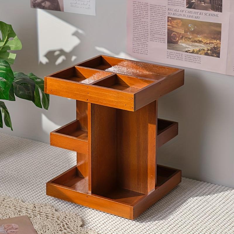 Solid wood rotating retro blind box cabinet, wooden desktop storage box, lipstick and cosmetics rack shelf organizer