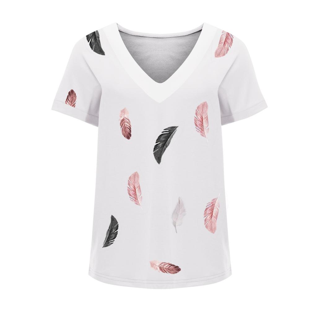 Women's Summer Casual T-shirt Printed V-neck Short-sleeved T-shirt Top
