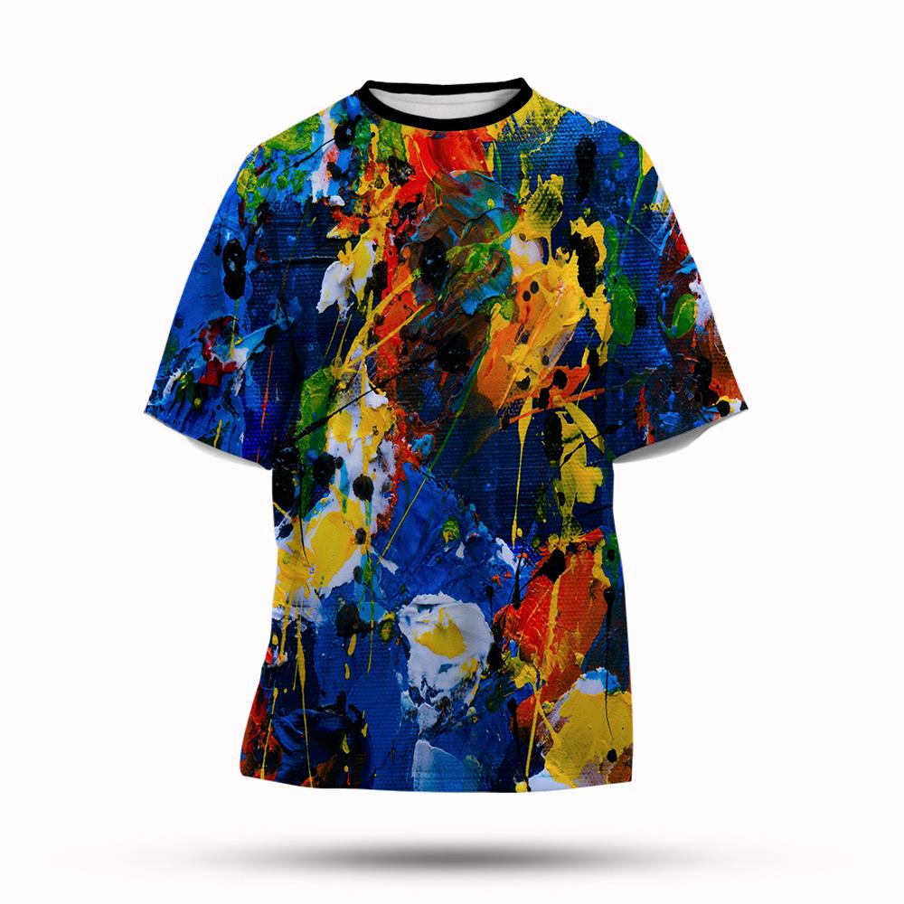 Graffitifärg 3D-printad T-shirt Sommar Herrmode Stänkbläck Ny Kortärmad T-shirt Topp Cool Streetwear Baggy T-shirts