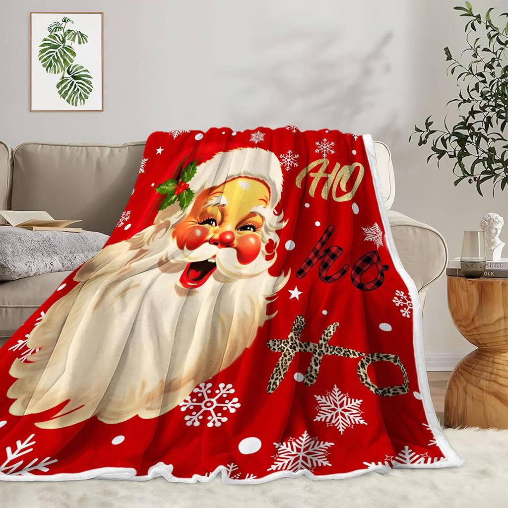 Santa Claus Funny Cute Gold Christmas Decorative Throw Blanket - Soft Lightweight Fuzzy Plush Fleece Blanket and Throws for Xmas
