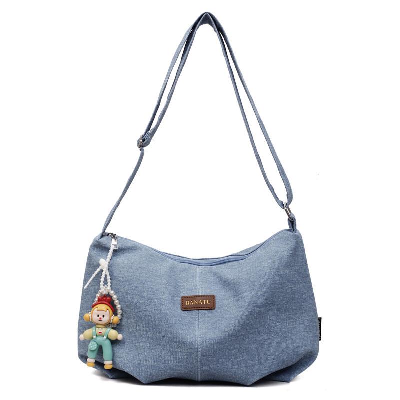 Simple Denim Tote Bag With Large Size And Zipper Closure For Daily Outfit Accents