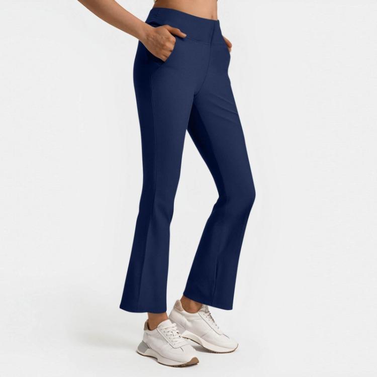 High Waist Elastic Waist Casual Pants Women Solid Color Fashion S темно-синий