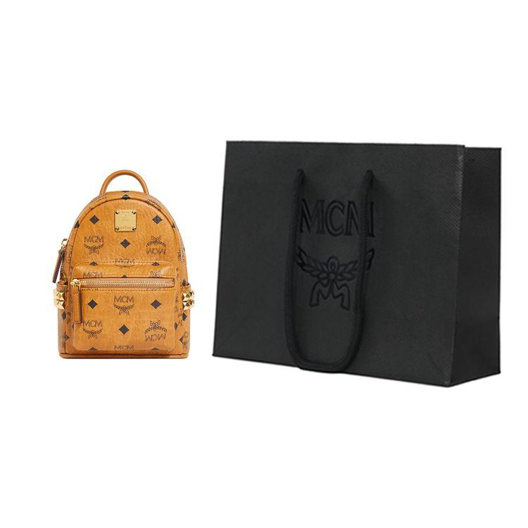 MCM Stark Classic Double-Sided Studded Coated Canvas And Leather Trim Backpack Mini Unisex backpack Brown Cognac MMKAAVE13CO001