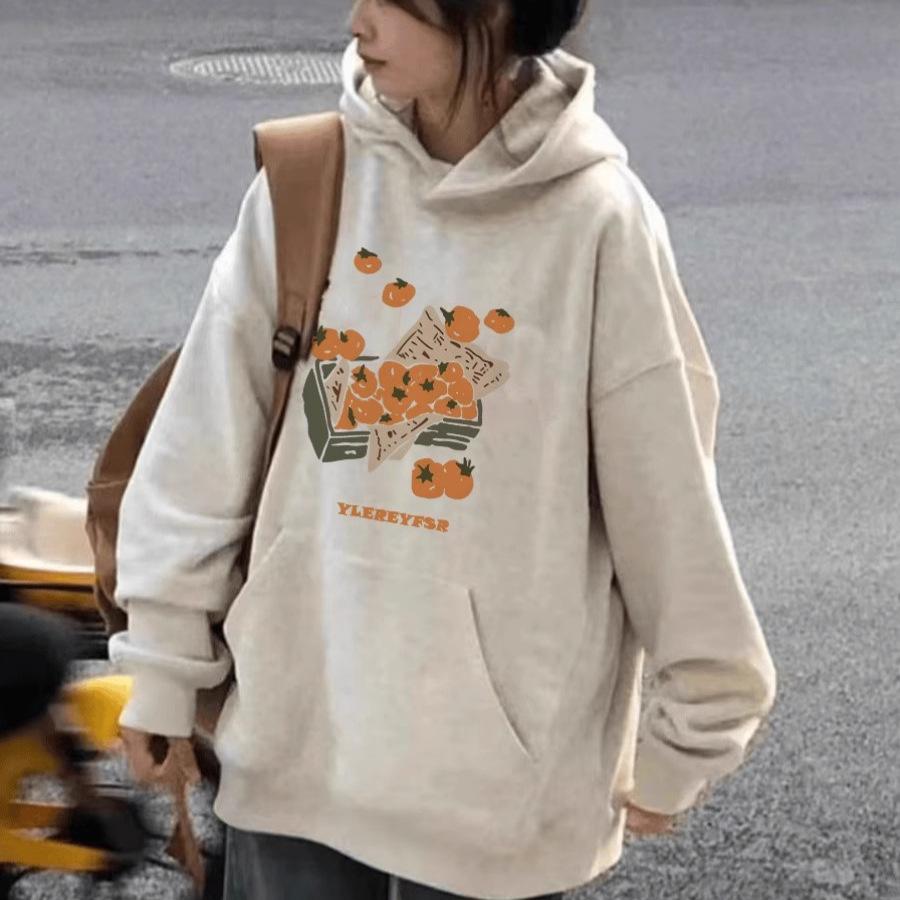 American female couple new popular spring, autumn and winter velvet loose niche printing M
