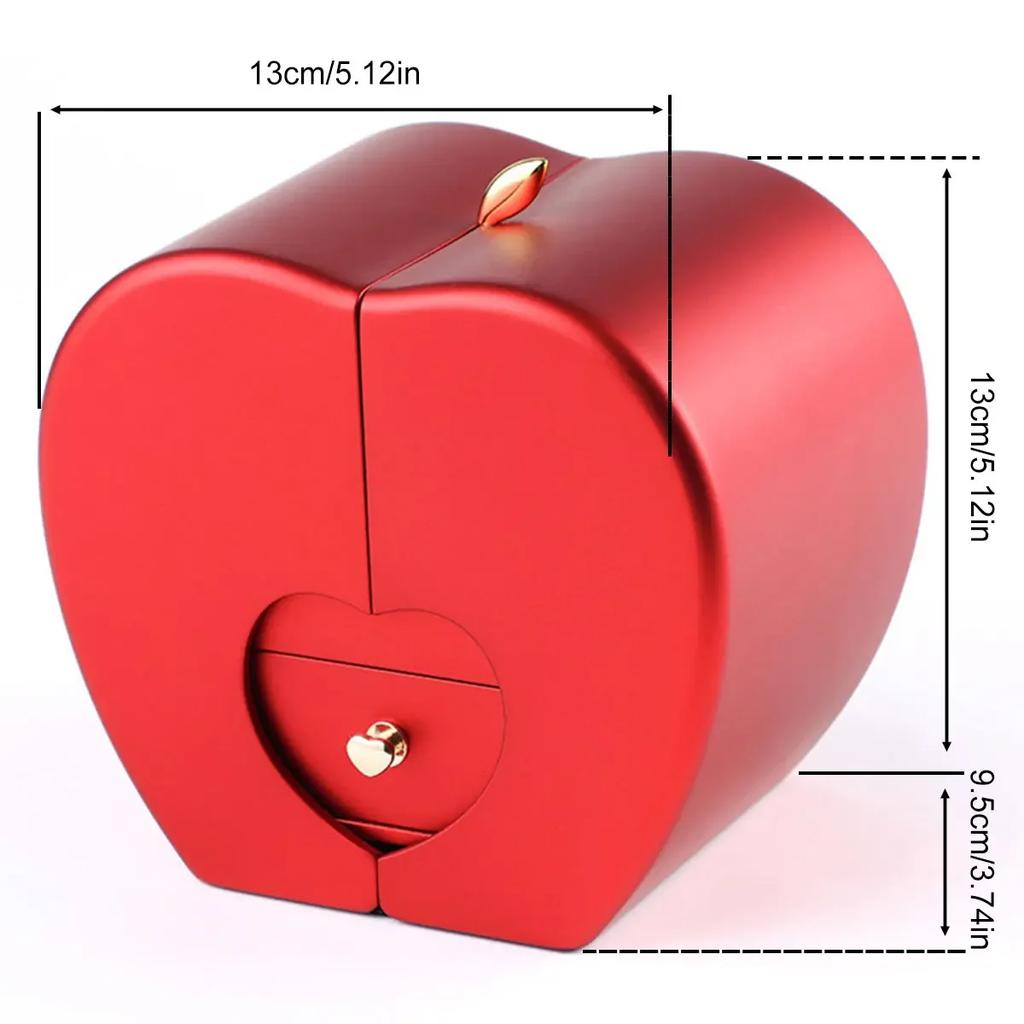 Shaped Jewelry Gift Box Double-Open Jewelry Storage Box Red Birthday Gift Box with Artificial Flower Romantic Exquisite