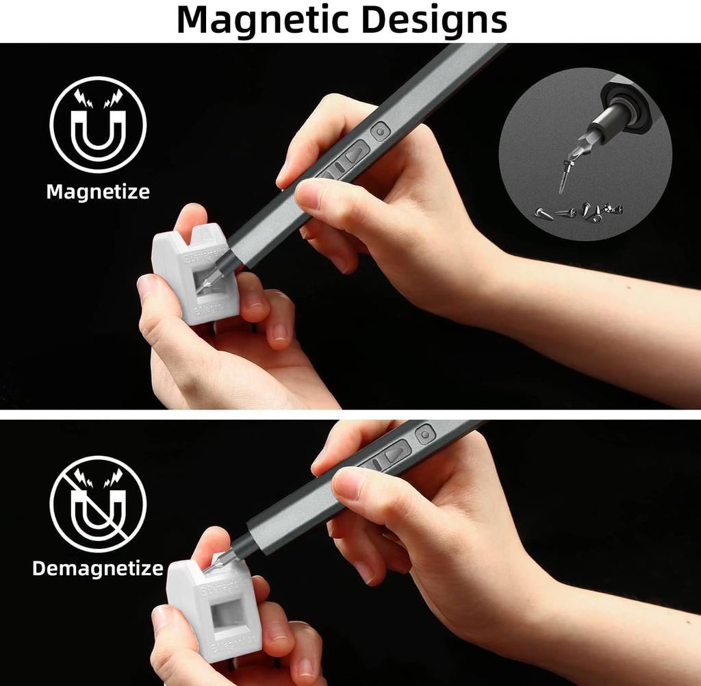 AMZDIGI Electric Precision Screwdriver Maximum Forward and Reverse LED for DIY Repair Tools 30-in-1 Set, 2-Level Torque, 3N.m, Pen-Shaped, Pop-Up