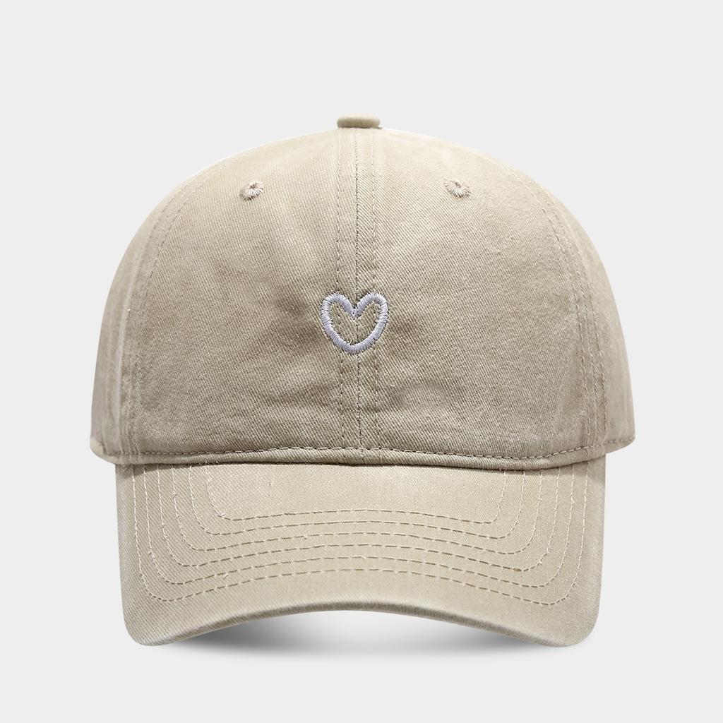 Literary and retro small love embroidery soft top fashion cap women's summer outdoor simple washed baseball cap men's autumn