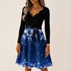 Women's Casual Fashion V-neck Long Sleeved Retro Christmas Print Retro Dress
