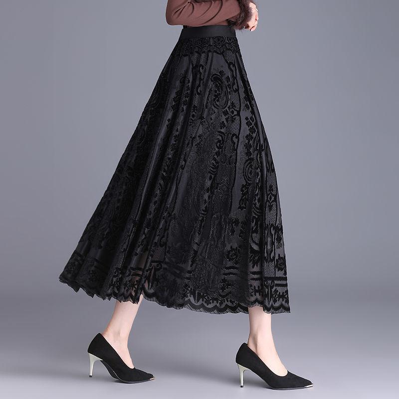 Velvet Pleated Skirt For Women With Lace Detailing And High Waist For Fall Winter