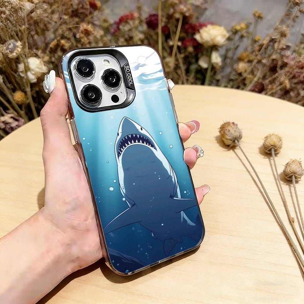 Shark Cute Phone Case For iPhone 17,16,15,14,13,12,11 Plus,Pro Max,XS,Colorful Silver Phone case Funda Cover