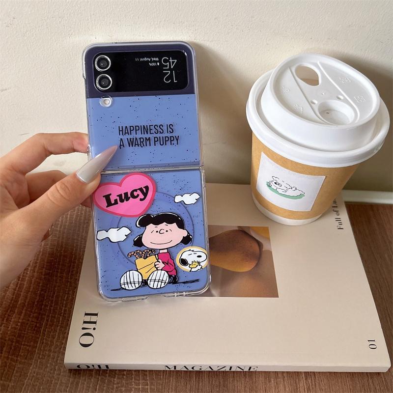 Cute Snoopy splash-ink Folding Magsafe Wireless Charge Case For Samsung ZFlip 3 4 5 6 ZFlip7 Snoopy Cartoon Magnetic Holder