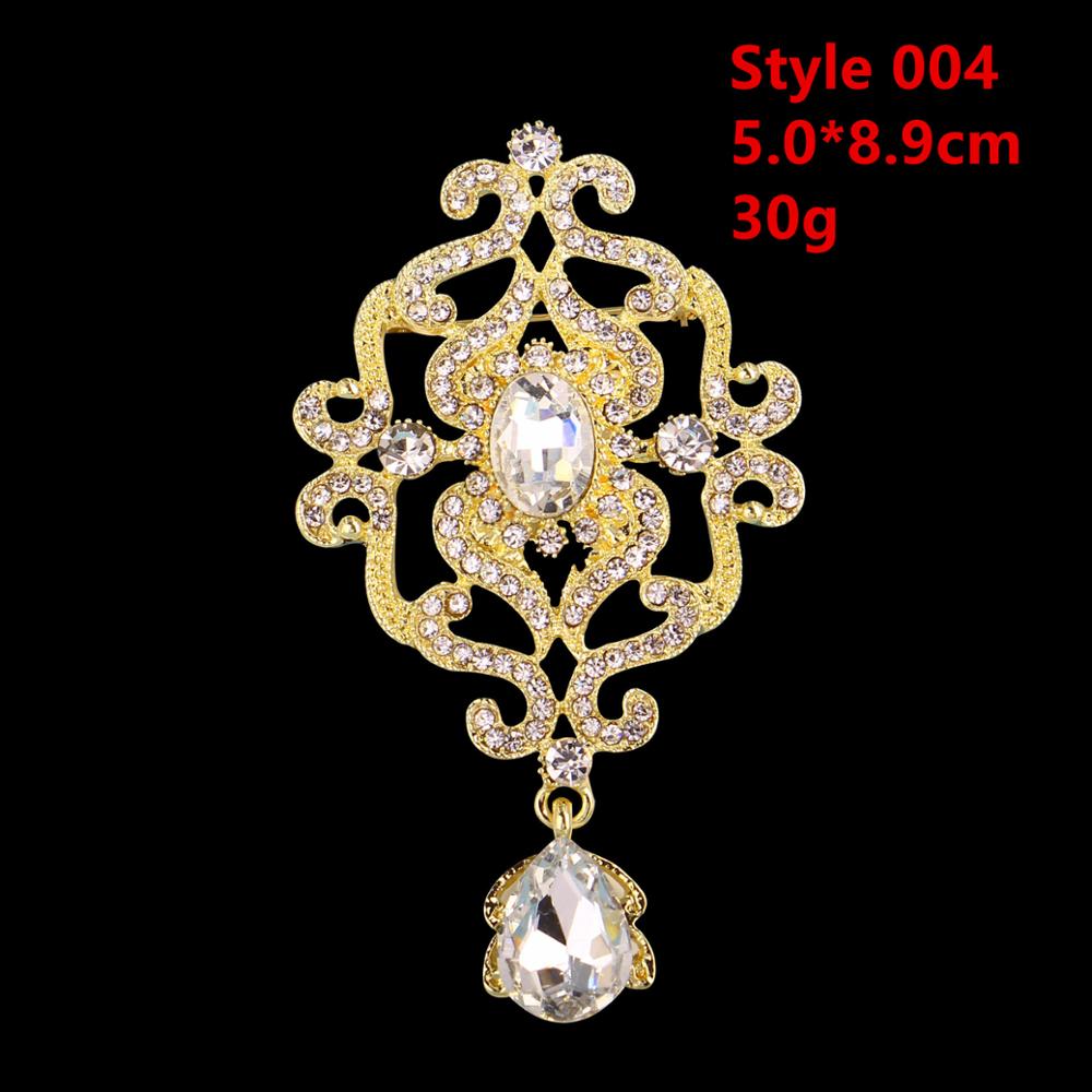DIEZI Luxury Gold Silver Color Crystal Brooches for Women Girls Wedding Bridal Bouquet Water Drop Flower Brooch Pins Accessories
