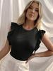 Spring/Summer European & American Women's Ribbed Knit Ruffle Sleeve Round Neck Slim Fit T-shirt