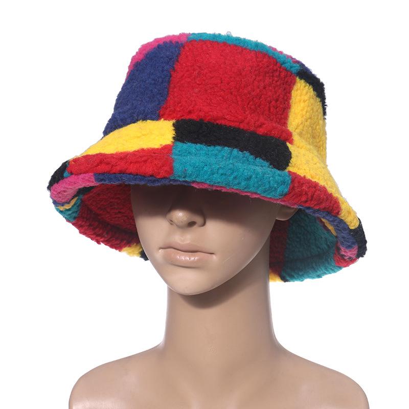2025 autumn and winter basin hat European and American new outdoor trend fashion color splicing plaid bucket hat thermal hat men and women