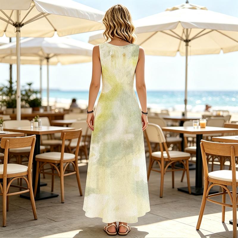 Sleeveless Summer Dress,Women's Minimalist Fresh Gradient Lightweight Breathable Loose Comfy Casual Wear for Daily Outdoor Walks
