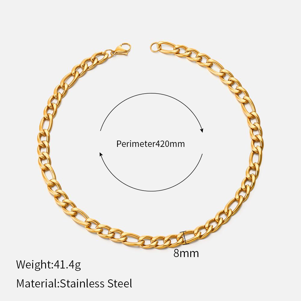 European and American Fashion Niche Design Stainless Steel Necklace Popular Real Gold Electroplated Cuban Chain Women's Necklace