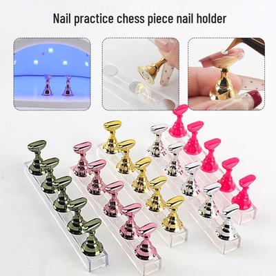 Magnetic Acrylic Nail Tip Holder & Display Stand with Checkered Design