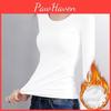 Neck Round Tops Women Thermal Long Sleeve Velvet Lining Bottoming Tops Slim Fit Solid Color Warm Tee Shirt