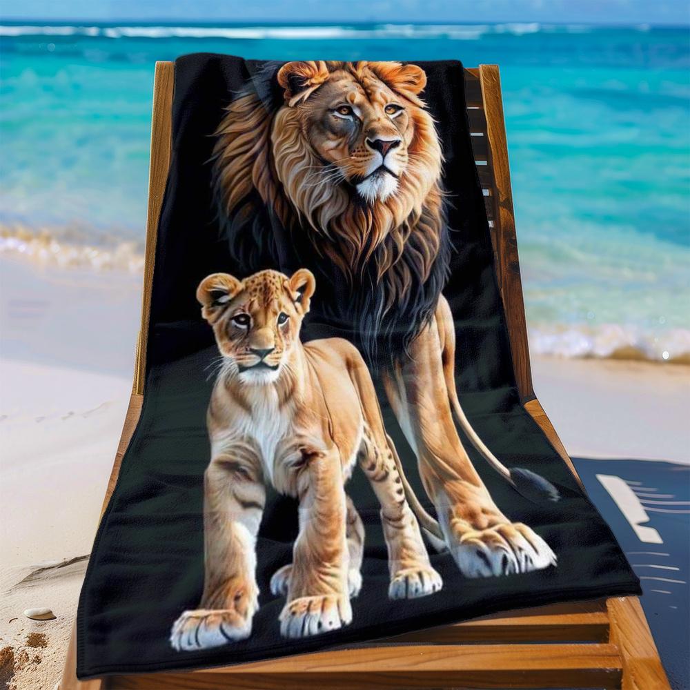 1 Stück Strandtuch Microbre Afrikanische Löwenfamilie Bedrucktes Strandtuch: Ideal für Strand & Pool Stilvoll & Saugfähig für den Sommer Groß