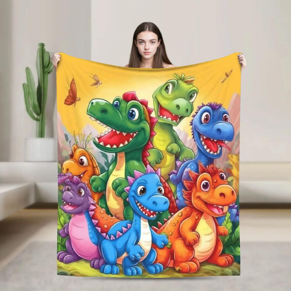 Cartoon Niedlicher Dinosaurier Weiche Warme Plüsch-Kuscheldecke für Kinder Jungen und Mädchen Flanell-Tagesdecke für Sofa Bett Außenbereich Druckabdeckung