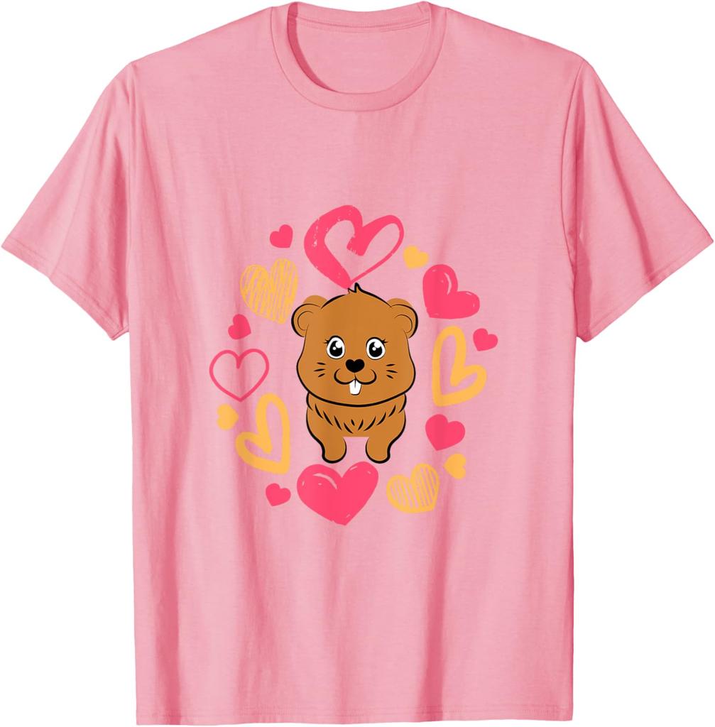 Niedliches Murmeltiertag Murmeltier Liebende Herzen Grafik T-Shirt Lässiges Kurzarm T-Shirt