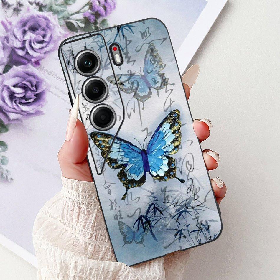 For Tecno Camon 40 Pro 4G Camon40 Elegant Floral Cat Phone Case For Camon 40 40Pro 4G CM6 CM5 Black Silicone Soft Cases Bumpers