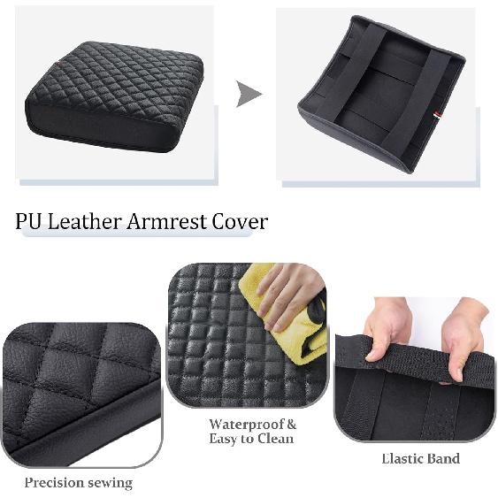 JDMCAR Armrest Cover Compatible With  - 2025 2026 Ford F150 PU Leather Car Interior Accessories, Ized Anti-Scratch Leather Armrest Lid Protector Pad