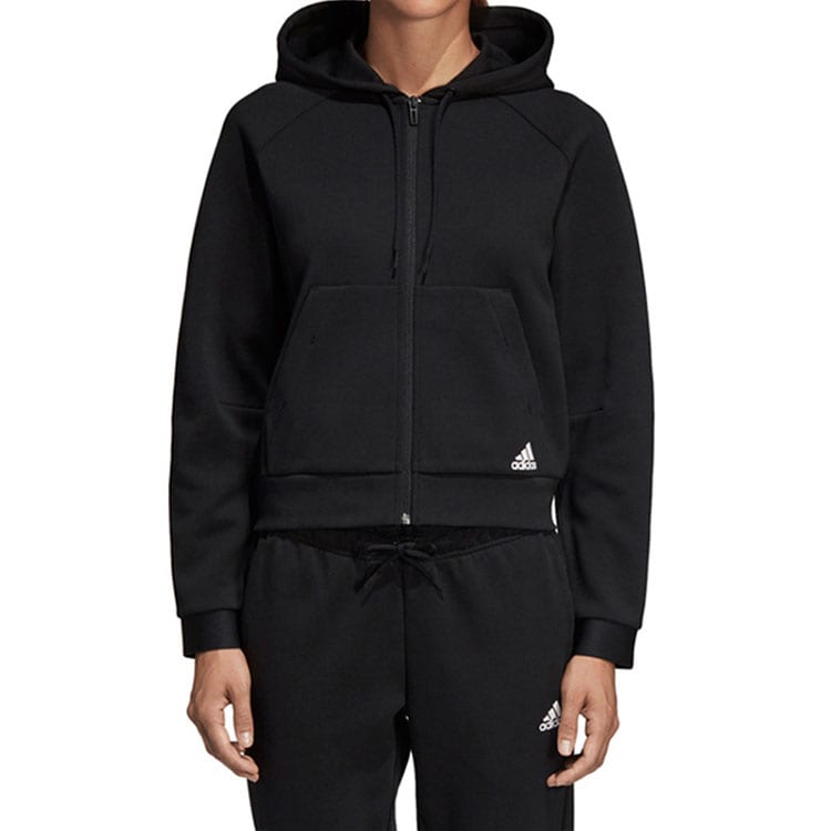adidas Sweatshirts Women's Black Hooded Moderate Cardigan DU6570
