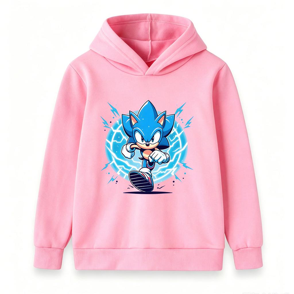 Kids Boys Girls Casual Pullover Hoodie, Cute Blue Speed Hedgehog Print Warm Lightweight Long Sleeve Hooded Sweatshirt for Daily Wear School