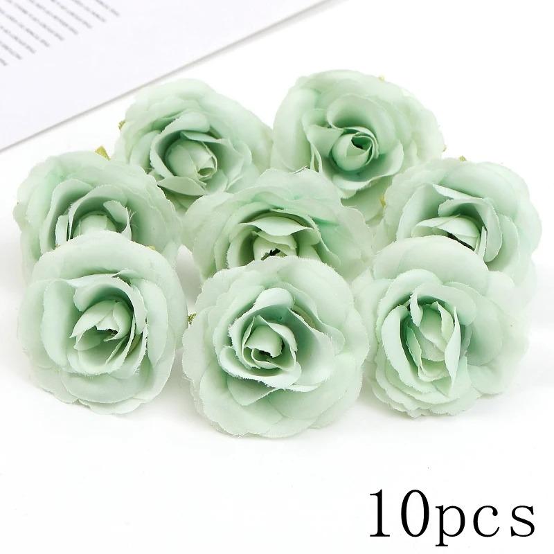 Green Rose Artificial Flowers Heads Silk Fake Flower for Home Room Decor Marriage Wedding Decora DIY Craft Wreath Gift Accessory