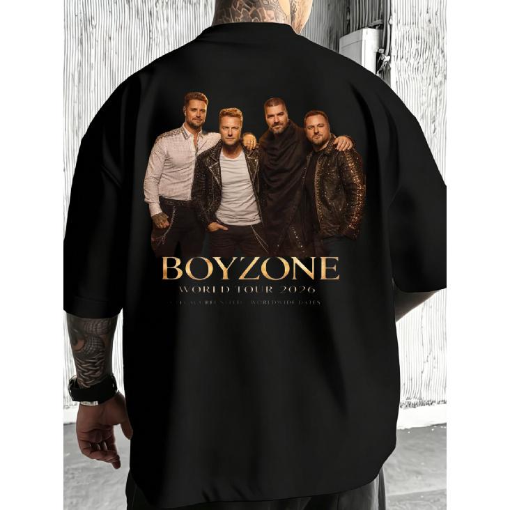 Casual Style Men S T-Shirt Boyzone World Tour 2026 Band Photo And Text Back Print Summer And Autumn Gift for Music Fans S чёрный