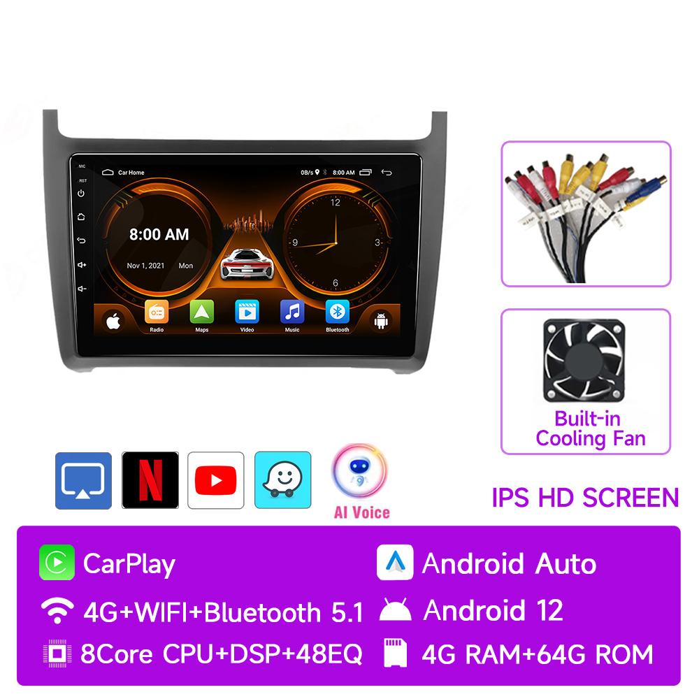 JIUYIN 2 din Android 12 Auto Radio For VW Volkswagen POLO 5 sedan 2008- 2020 Carplay Car Multimedia GPS autoradio