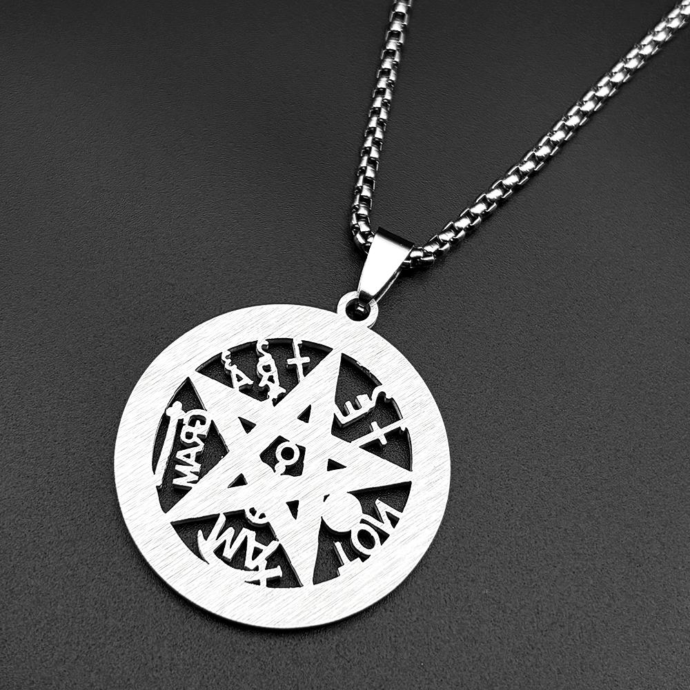 Tetragrammaton Jewish Hebrew Necklace for Women Men Stainless Steel Rhinestones Star Pentagram Talisman Chain Jewelry Gift