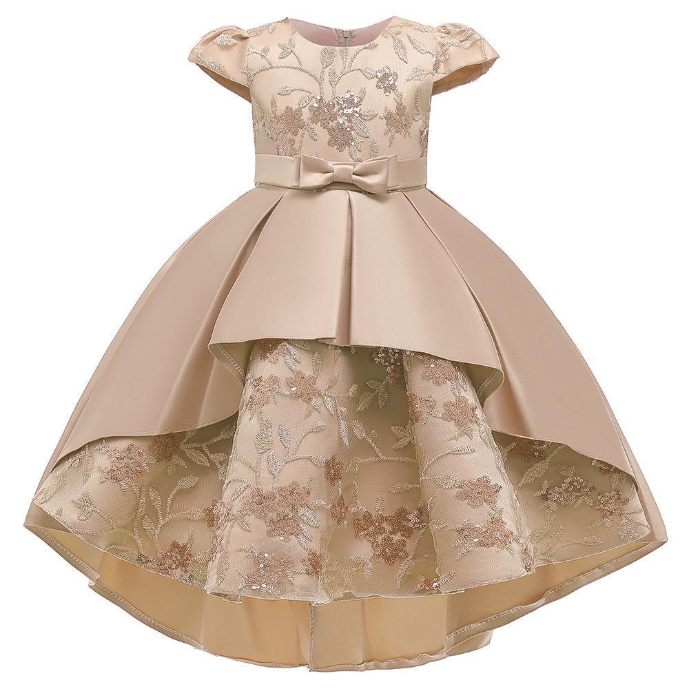 Embroidered Swallowtail Bow Dress with Flutter Sleeves for Flower Girls