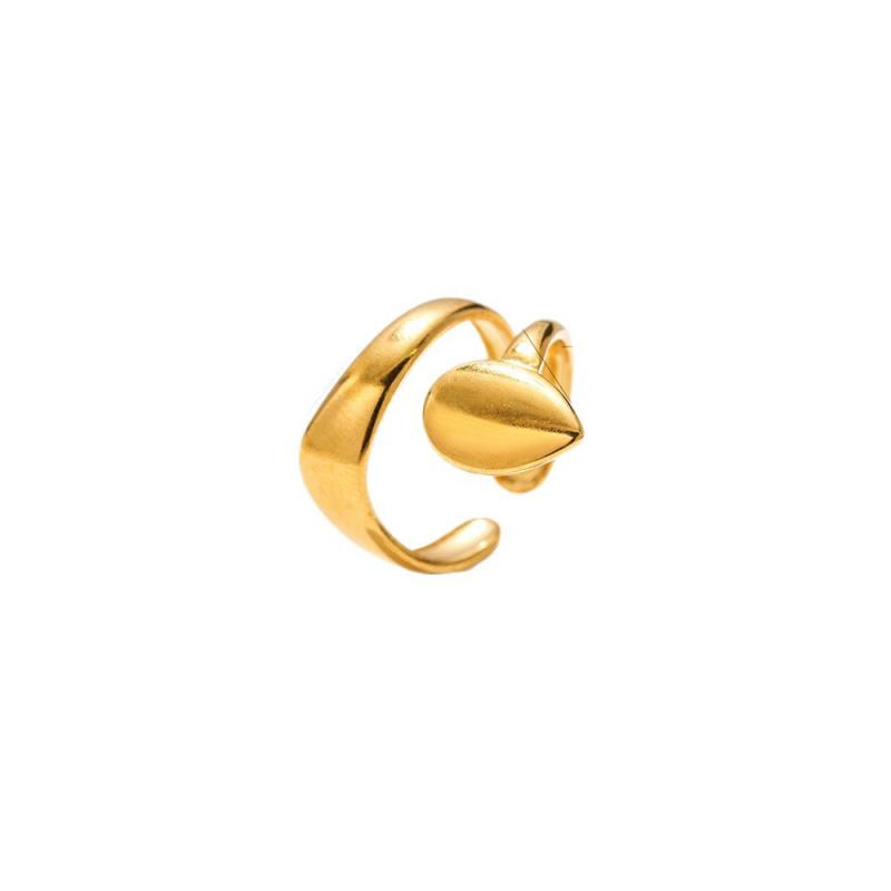 Stainless Steel Double Layer Waterdrop Open Rings for Women Unique Bending Gold Silver Color Waterproof Rings Party Jewelry Gift