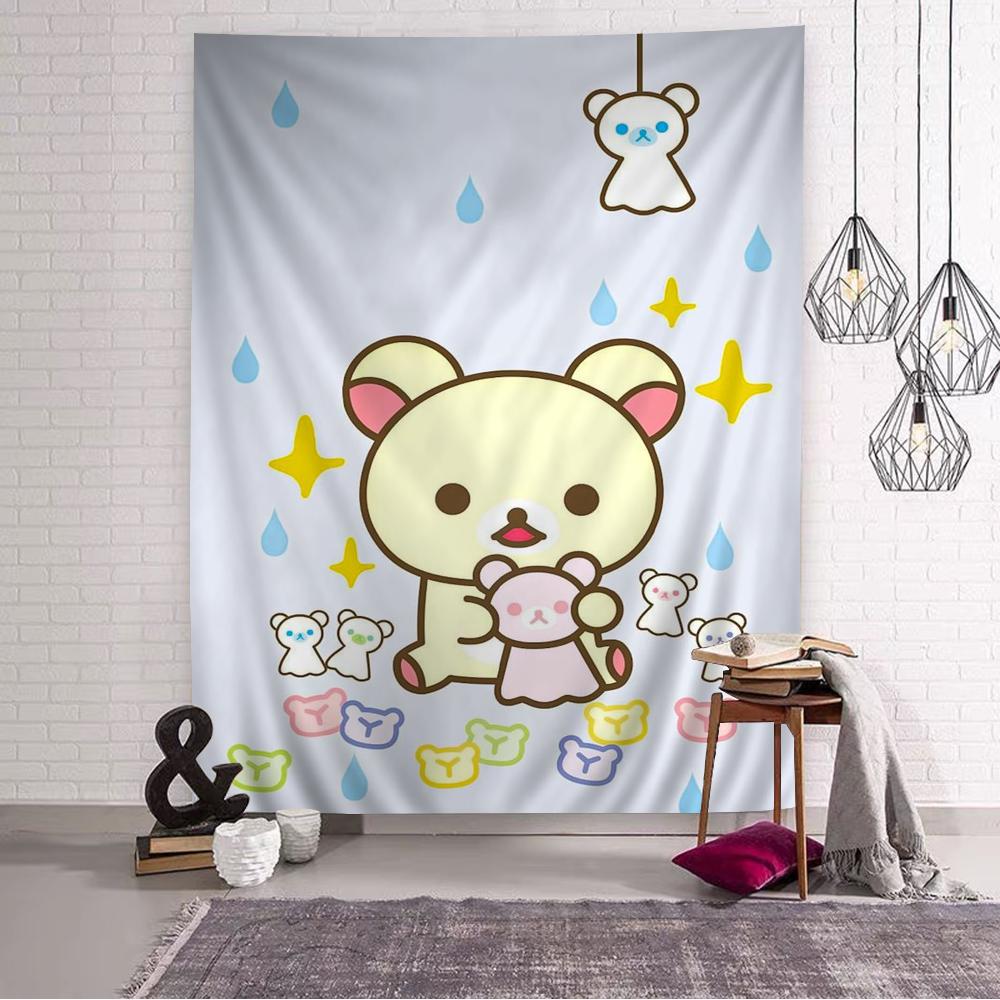 Cute Rilakkuma Bear Printed Large Wall Tapestry Hanging Tarot Hippie Wall Rugs Dorm Home Decor