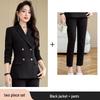 Women's Autumn Black Double-Breasted Blazer and Pants Set - Professional Slim Fit for Business and Interviews