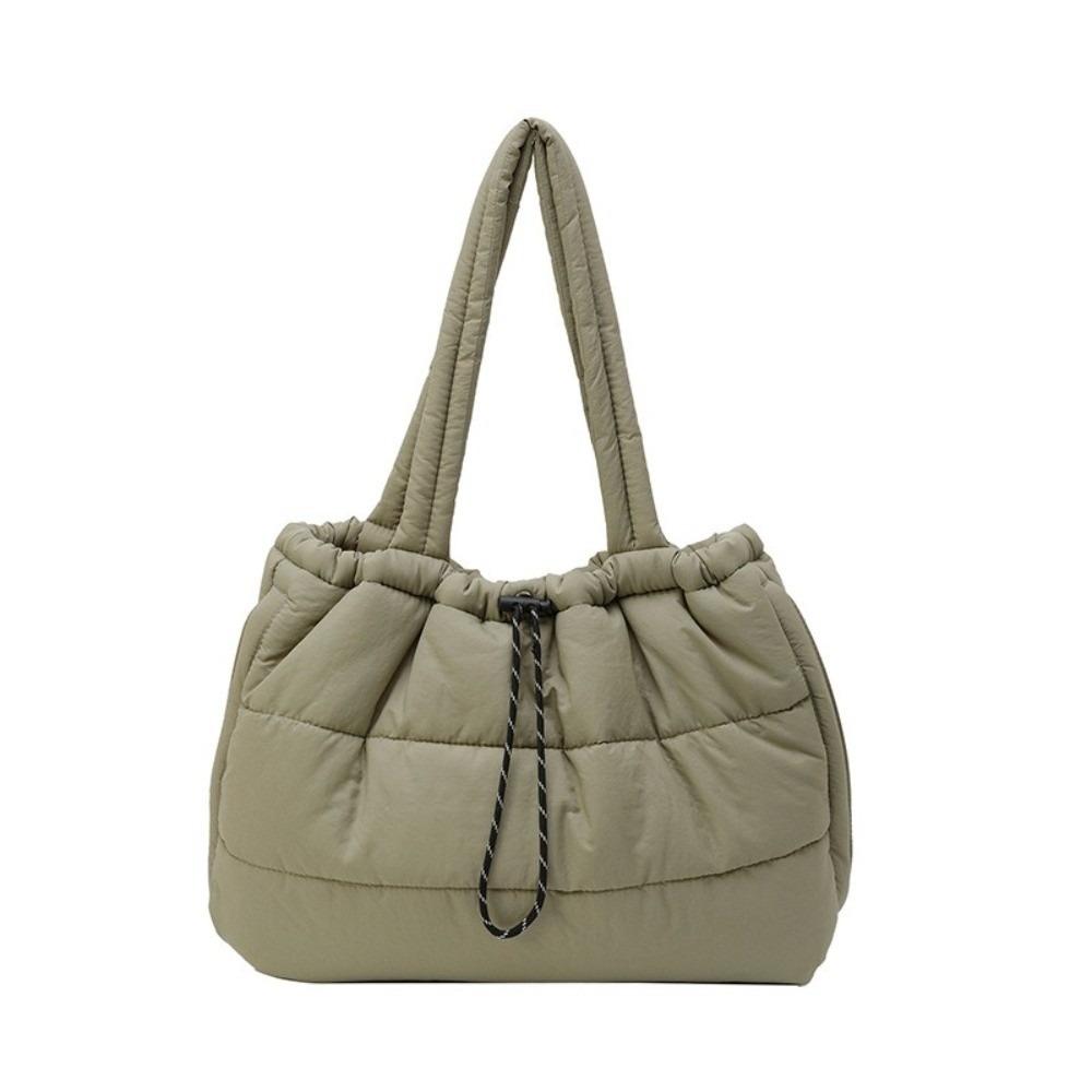 Versatile Puffy Quilted Tote Bag Down Large Capacity Underarm Bags Drawstring Shoulder Bag Casual