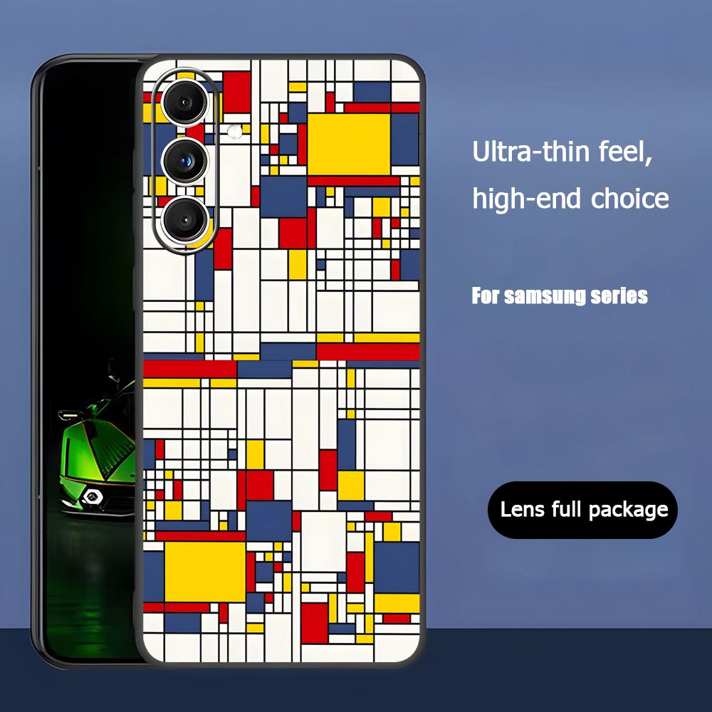 Art Fashion Piet Mondrian Phone Case For Samsung Galaxy S25 S24 S23 S22 S21 S20 Plus Ultra Note20 Soft Black