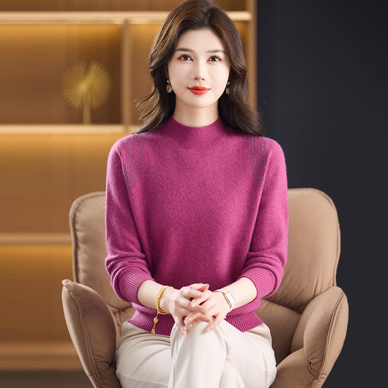 Women's Premium Wool Half-high Collar Winter Sweater - Warm Base Layer for Middle-aged & Elderly