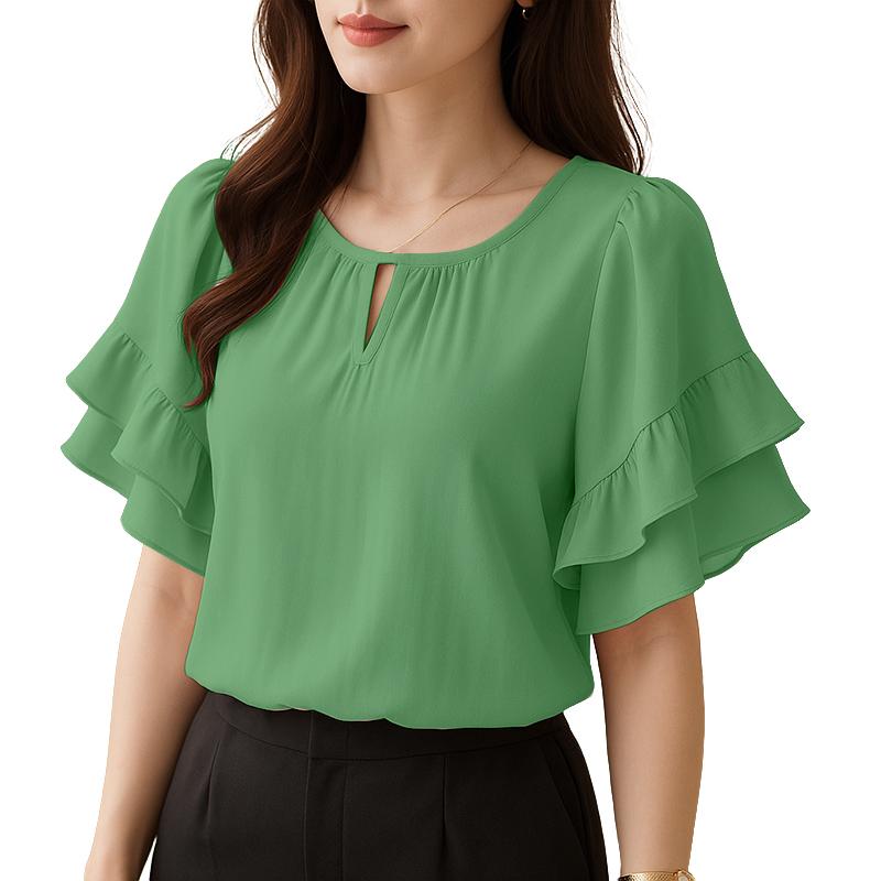 

ZANZEA Женская повседневная блузка с круглым вырезом и коротким рукавом, свободная 5XL зелёный